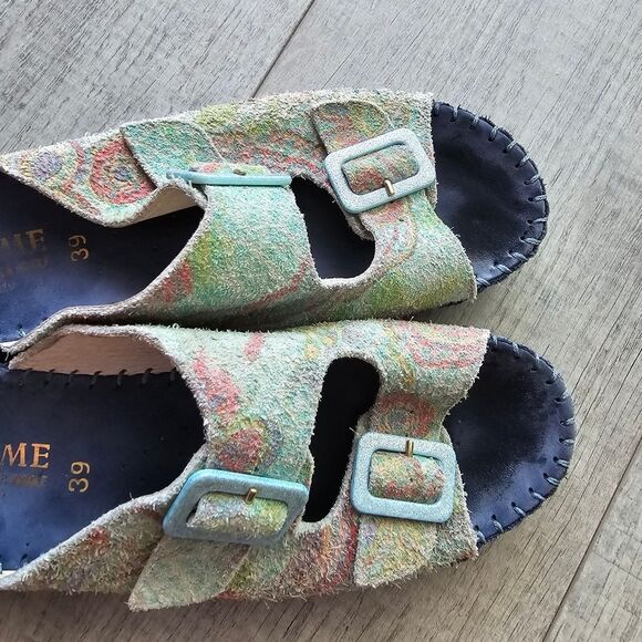 La Plume Jen Leather Suede pastel flowers slides Sandals floral casual 8.5 - Picture 9 of 11